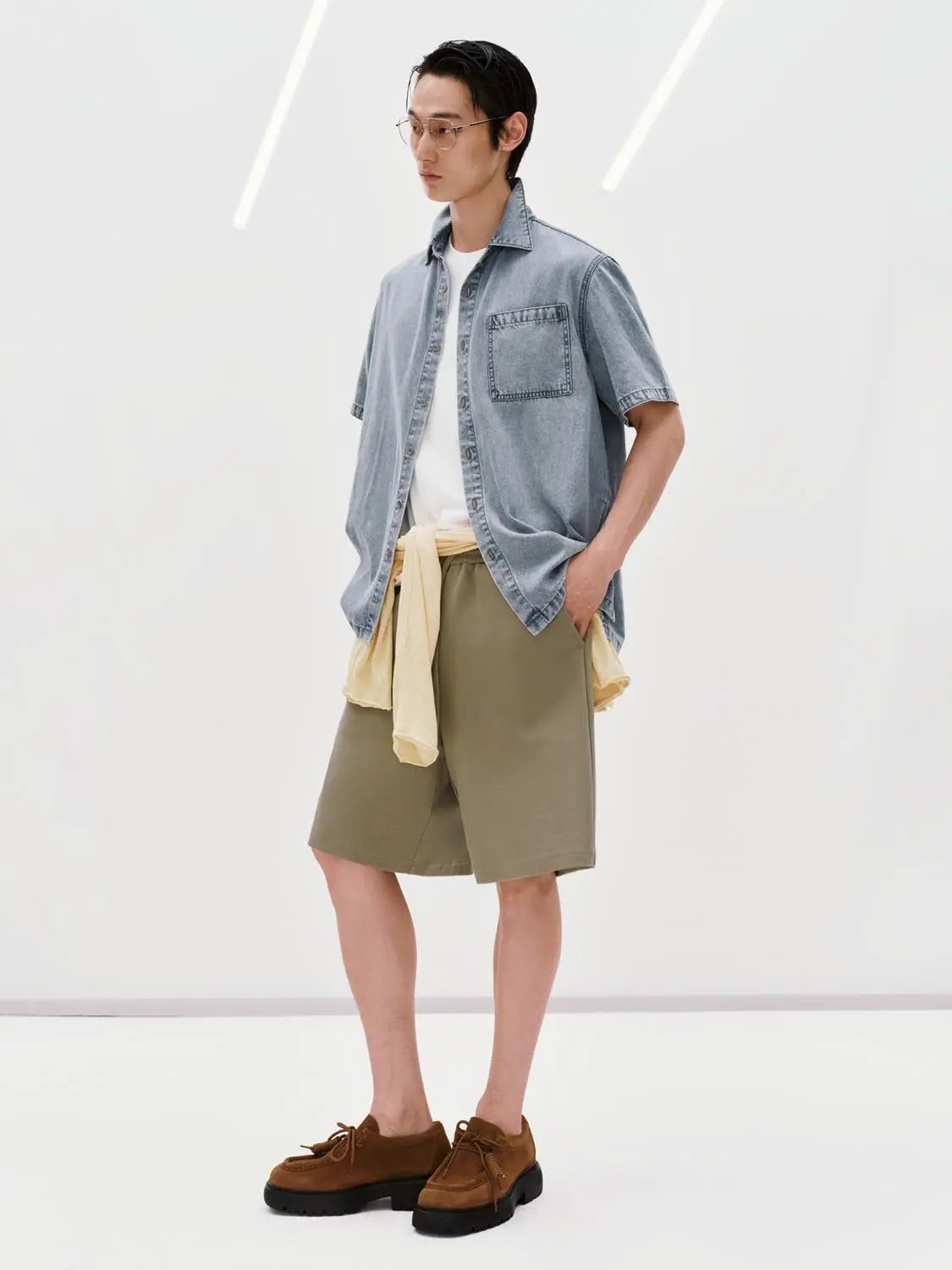 Loose Fit Drawstring Waist Solid Knee Length Casual Shorts