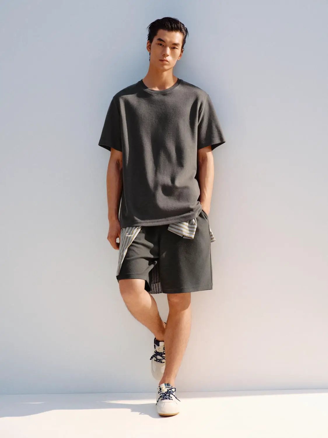 Elastic Drawstring Waist Cotton Blend Shorts
