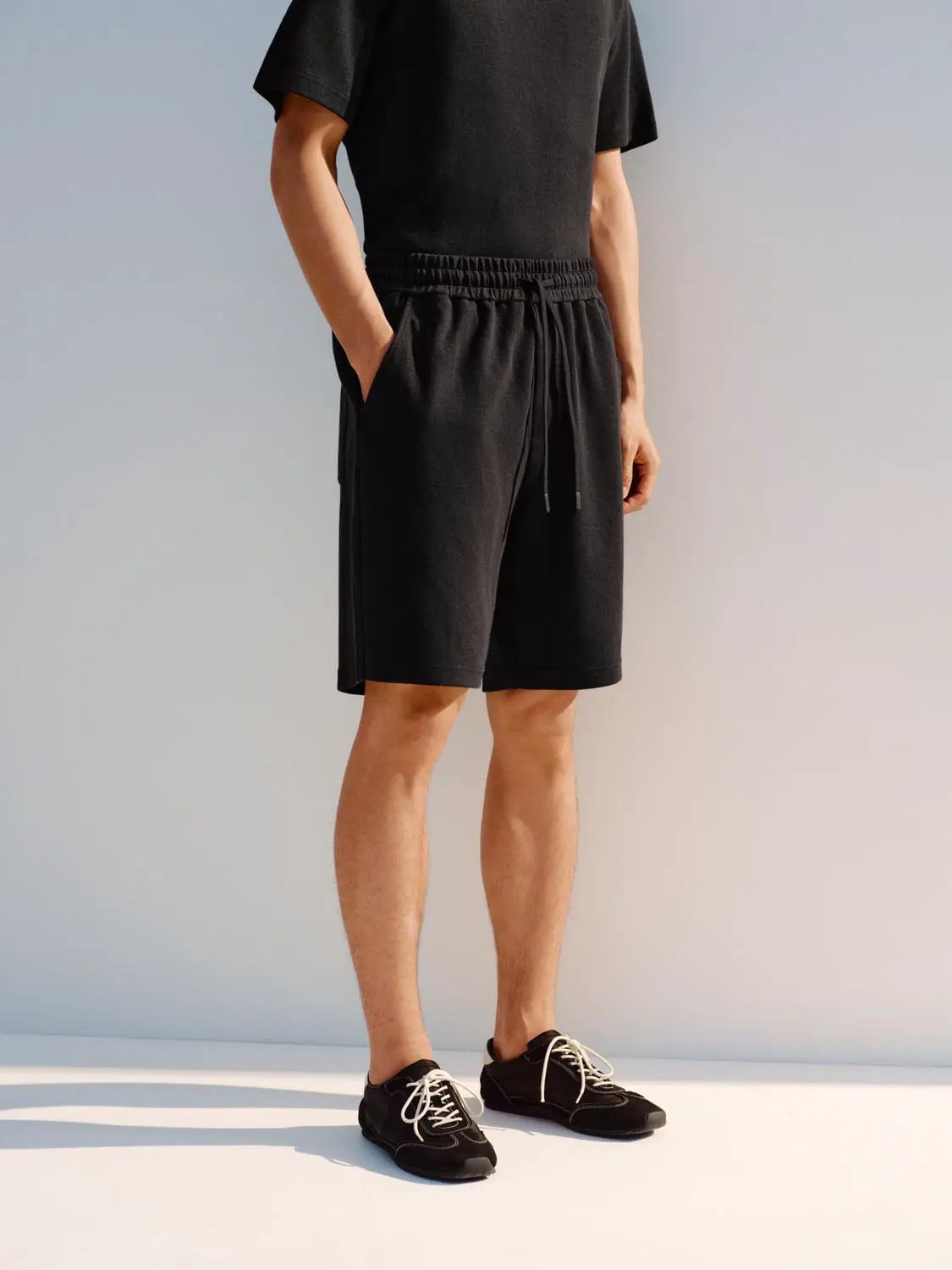 Elastic Drawstring Waist Cotton Blend Shorts