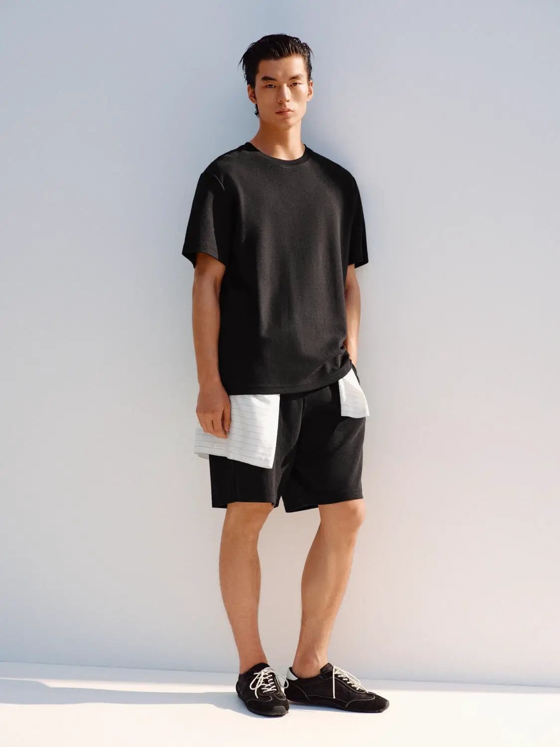 Elastic Drawstring Waist Cotton Blend Shorts