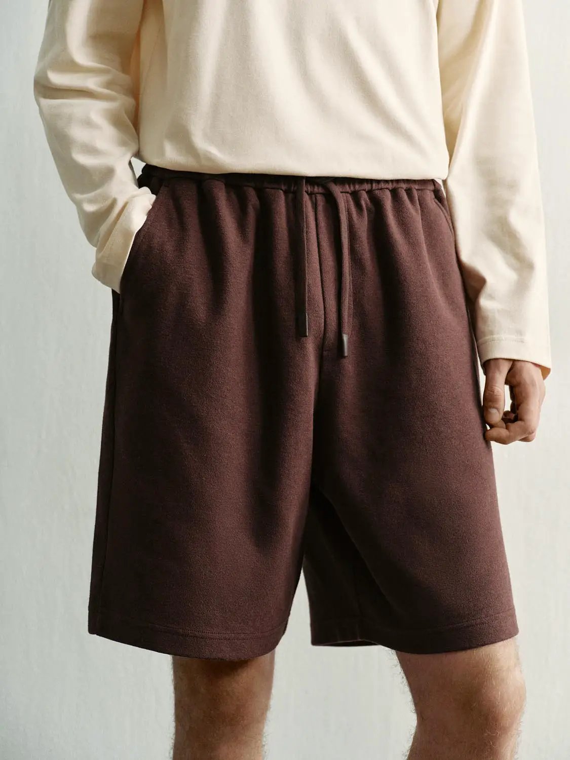 Elastic Drawstring Waist Cotton Blend Shorts