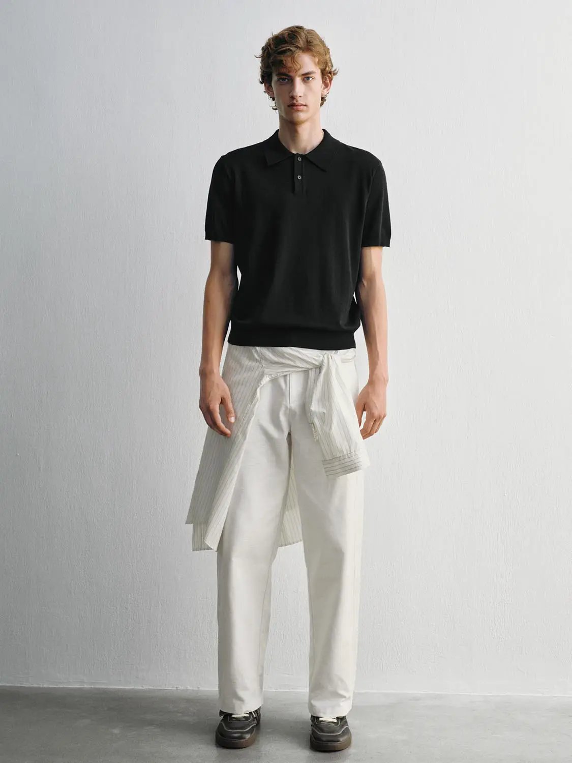 Heather Knit Short Sleeve Placket Button Polo Shirt