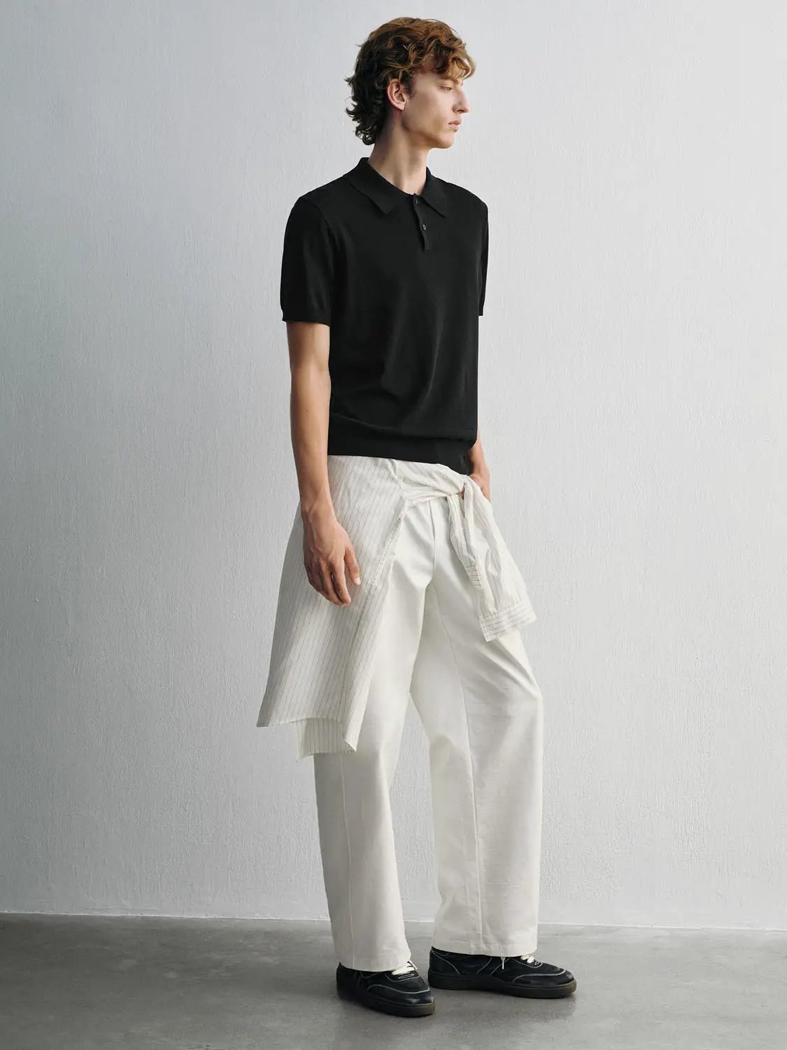 Heather Knit Short Sleeve Placket Button Polo Shirt