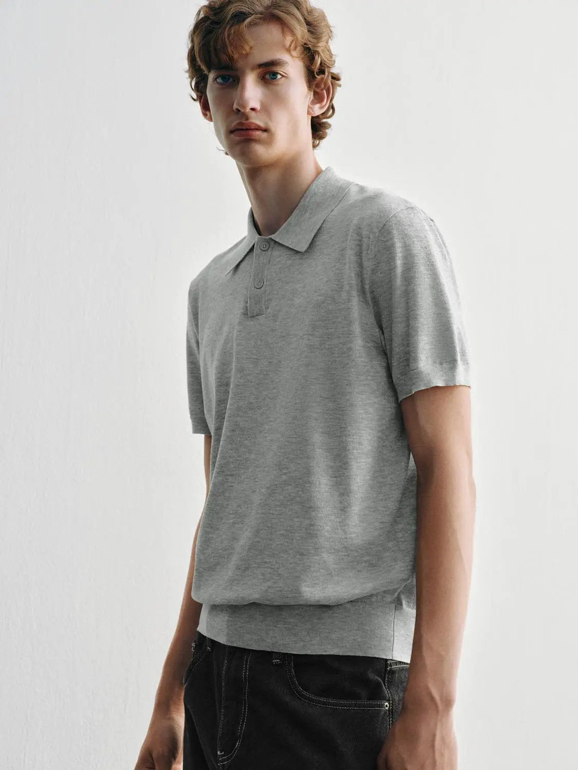 Heather Knit Short Sleeve Placket Button Polo Shirt