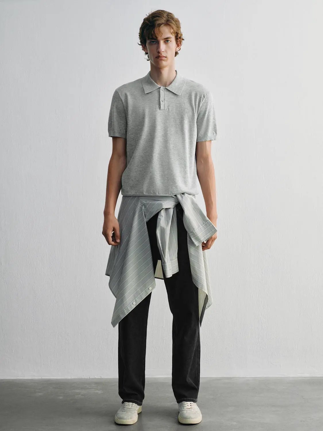 Heather Knit Short Sleeve Placket Button Polo Shirt