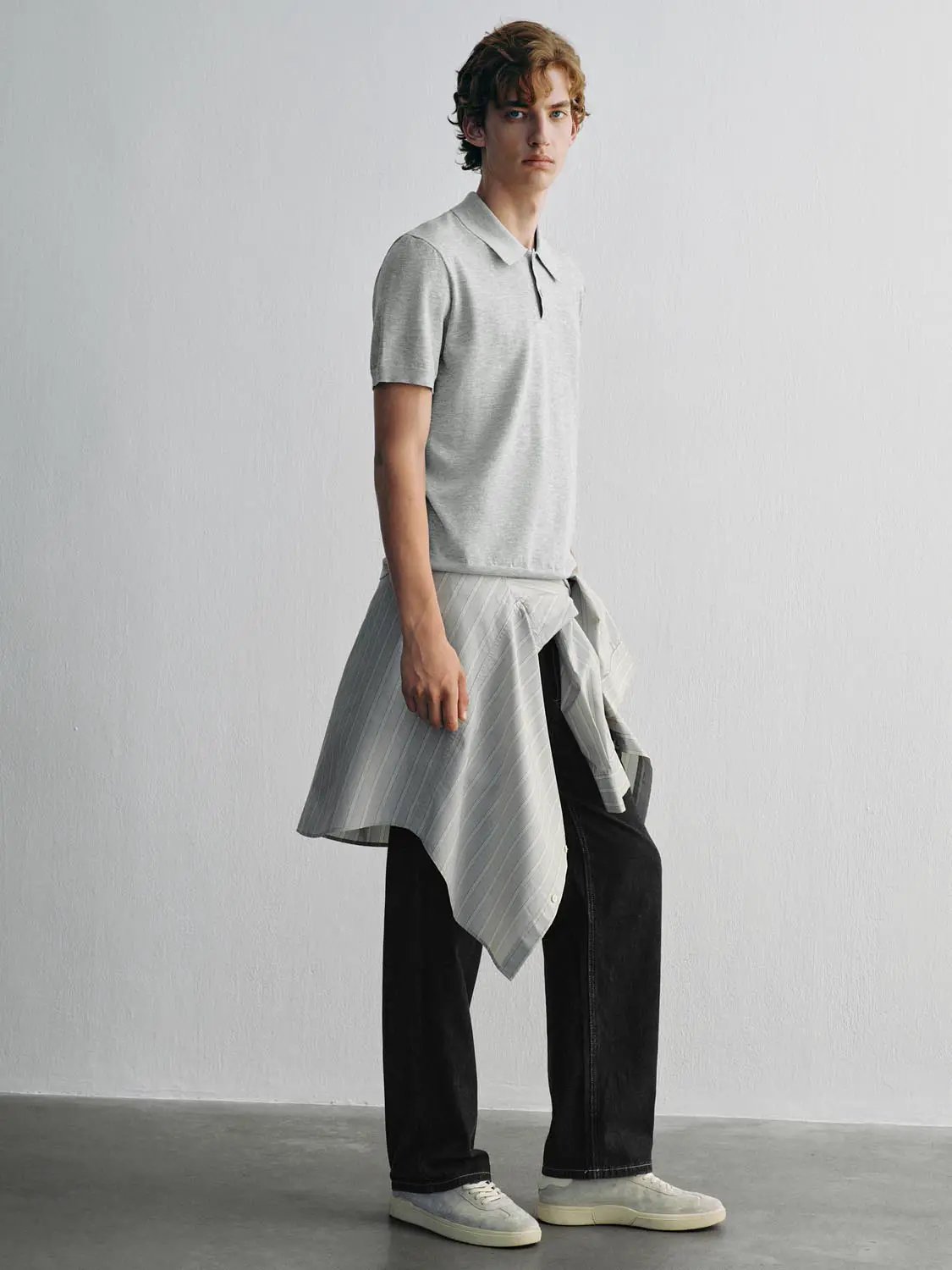 Heather Knit Short Sleeve Placket Button Polo Shirt