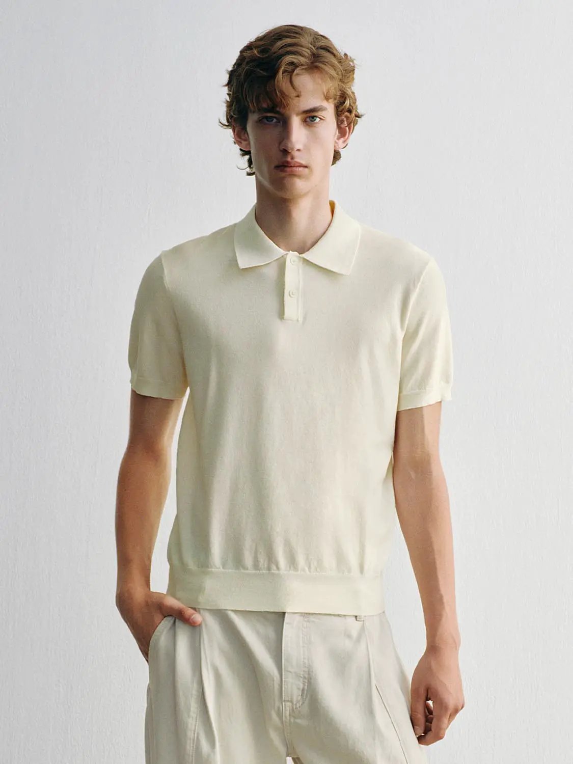 Heather Knit Short Sleeve Placket Button Polo Shirt