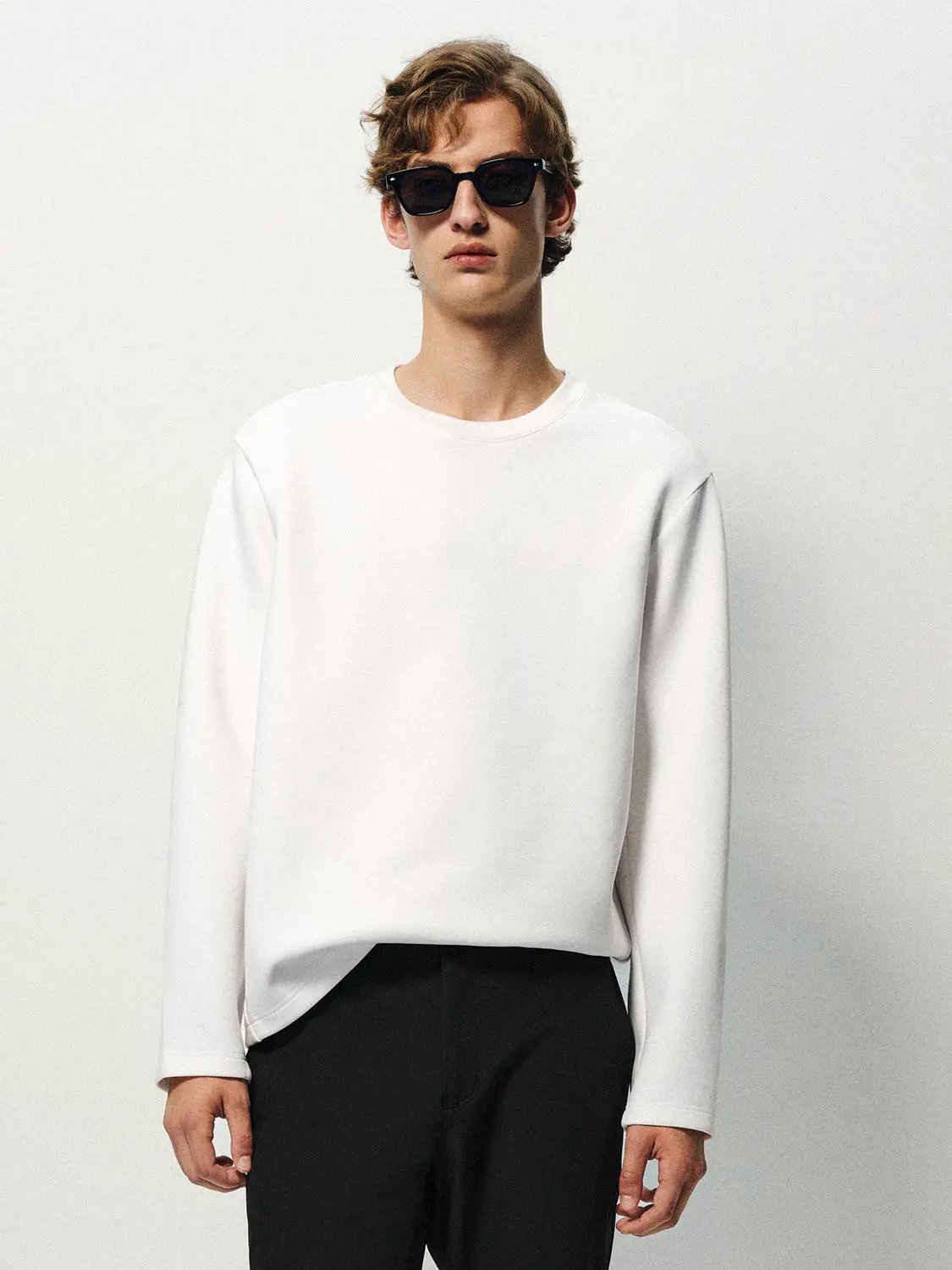 Oversized Crew Neck Long Sleeve Cotton Blend T-Shirt