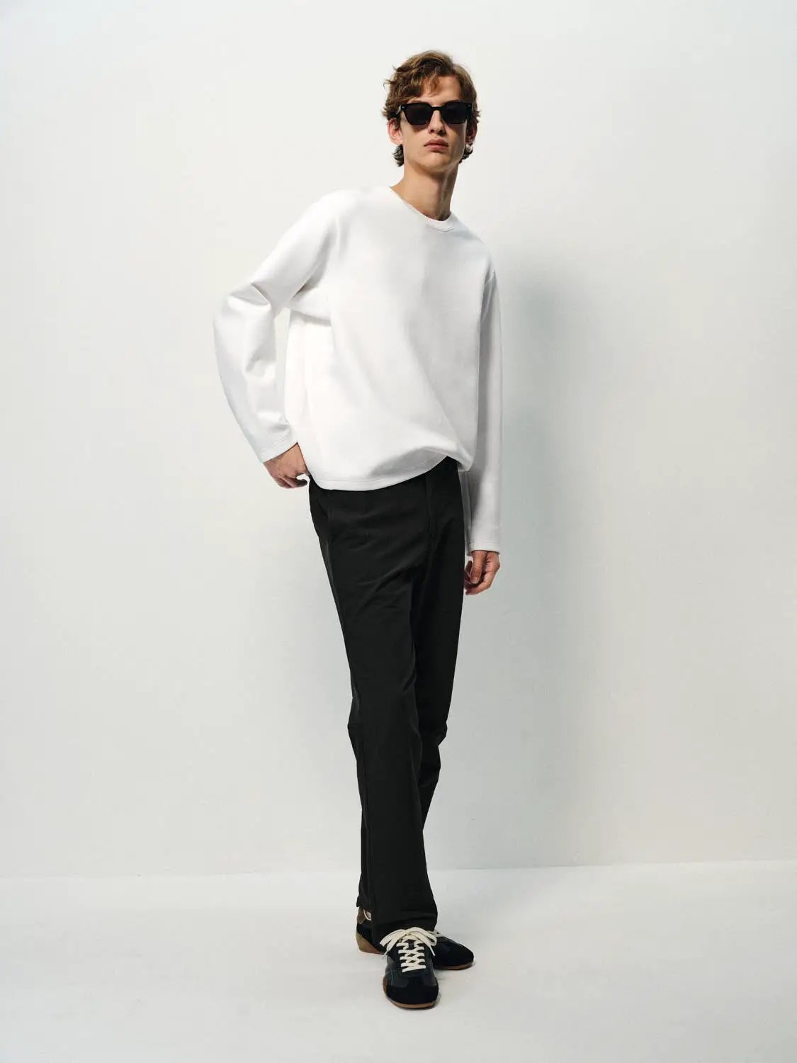 Oversized Crew Neck Long Sleeve Cotton Blend T-Shirt