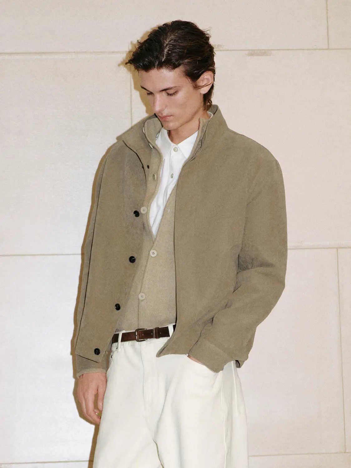 Textured Stand Collar Long Sleeve Jacket