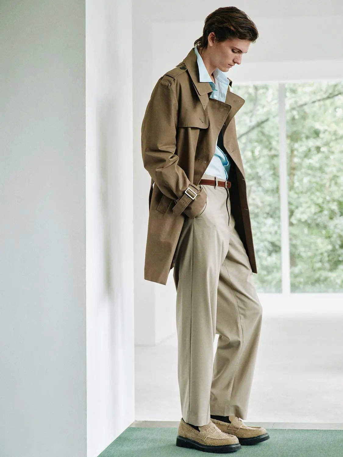 Double-Breasted Long Sleeve Belted Cotton Trench Coat