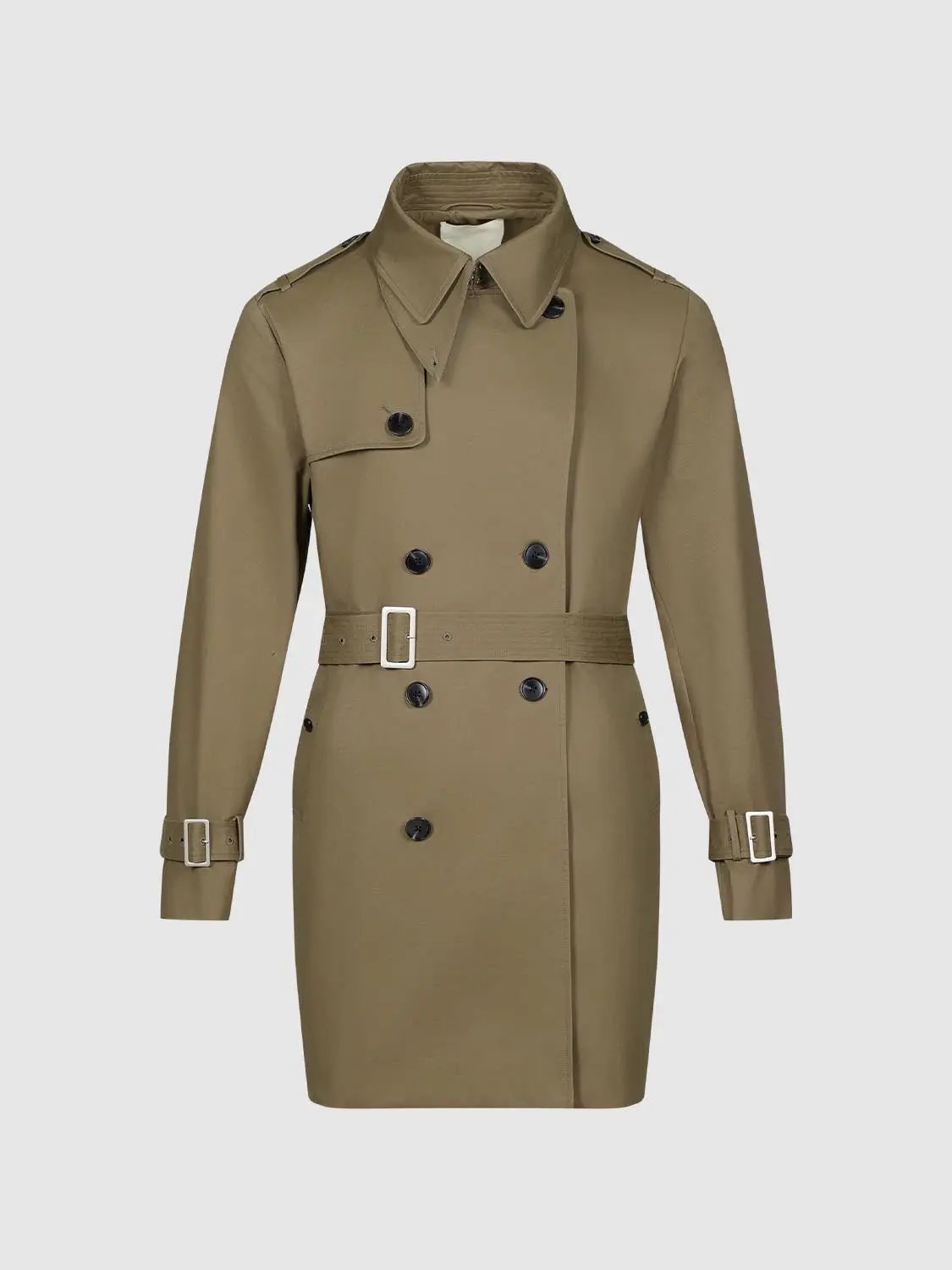 Double-Breasted Long Sleeve Belted Cotton Trench Coat