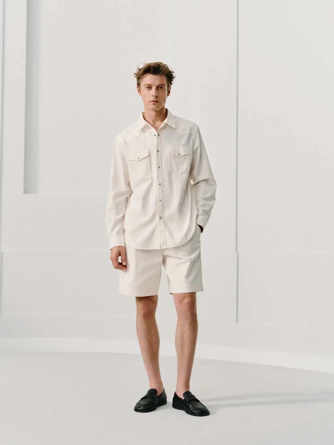 Long Sleeve Button Front Cotton Blend Shirt
