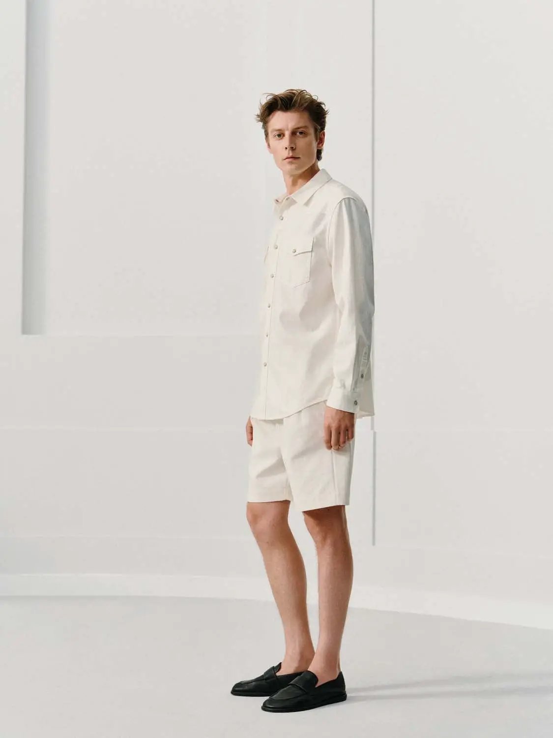 Long Sleeve Button Front Cotton Blend Shirt