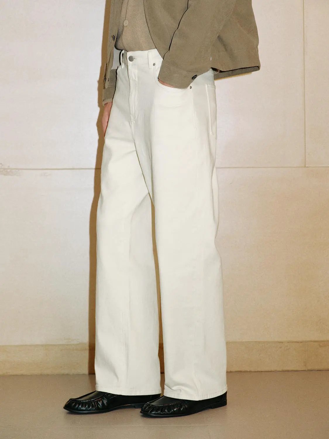 Mid-rise Cotton Blend Wide-leg Pants
