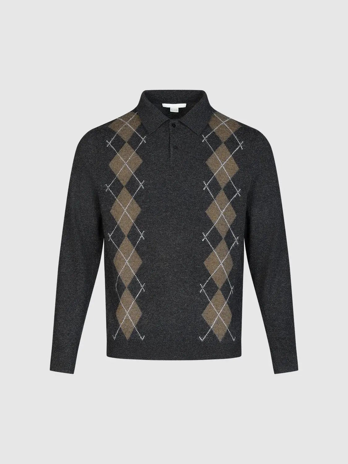 Argyle Long Sleeve Polo Collar Knit Sweater