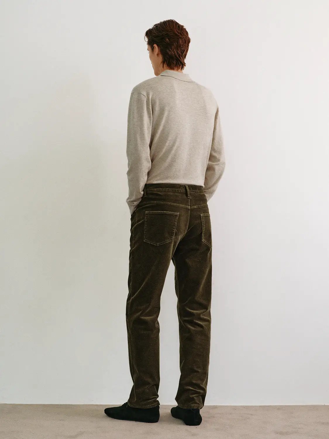 Heathered Ribbed Shirt Collar Long Sleeve Knit Sweater