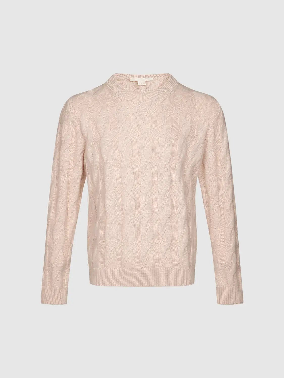 Cable Knit Crew Neck Long Sleeve Wool Blend Sweater