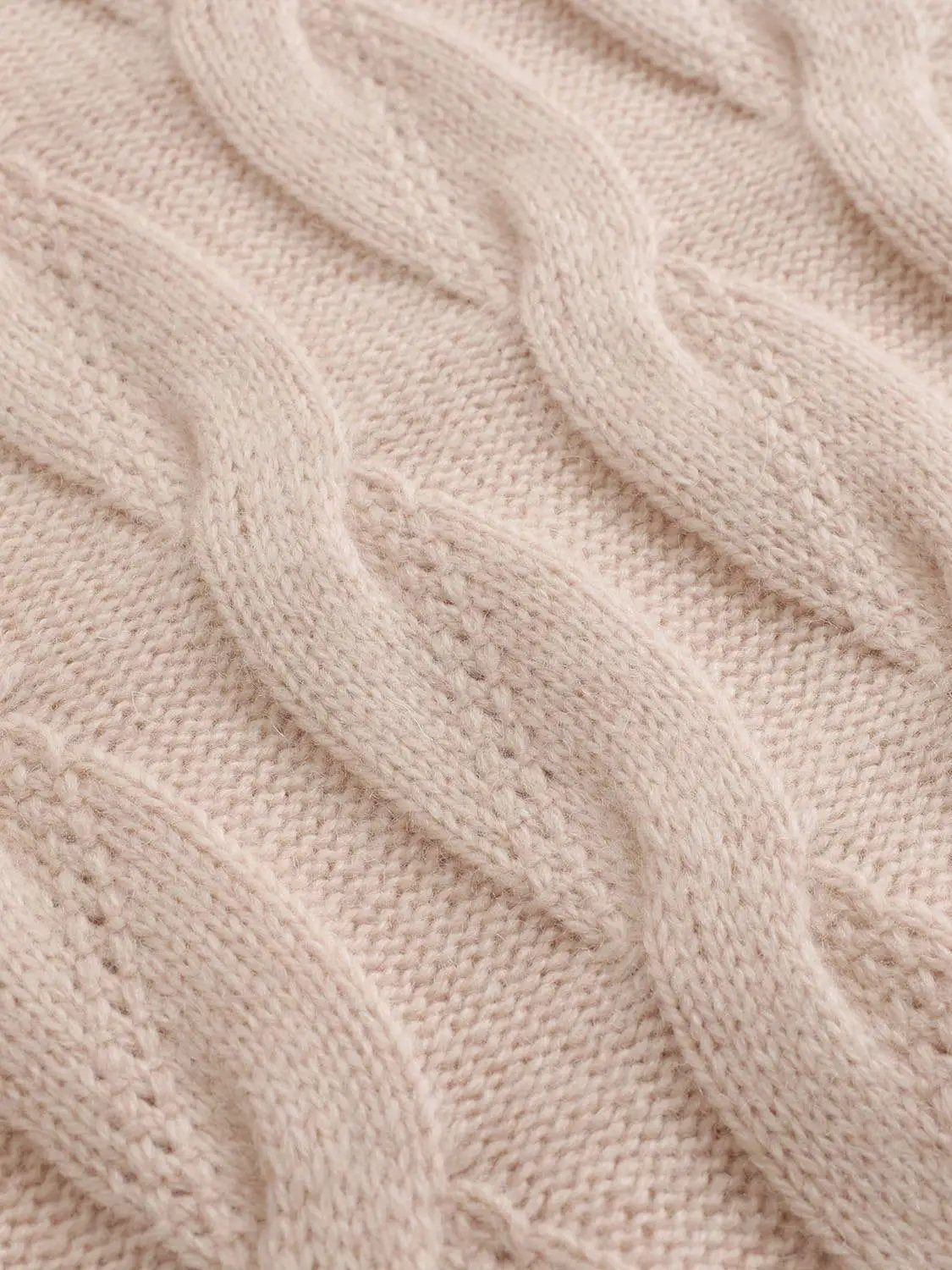 Cable Knit Crew Neck Long Sleeve Wool Blend Sweater