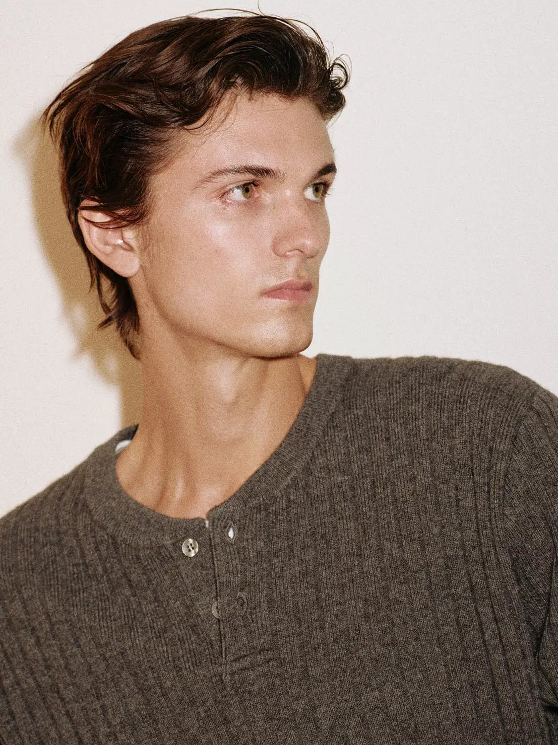 Ribbed Wool Blend Long Sleeve Crew Neck Pullover