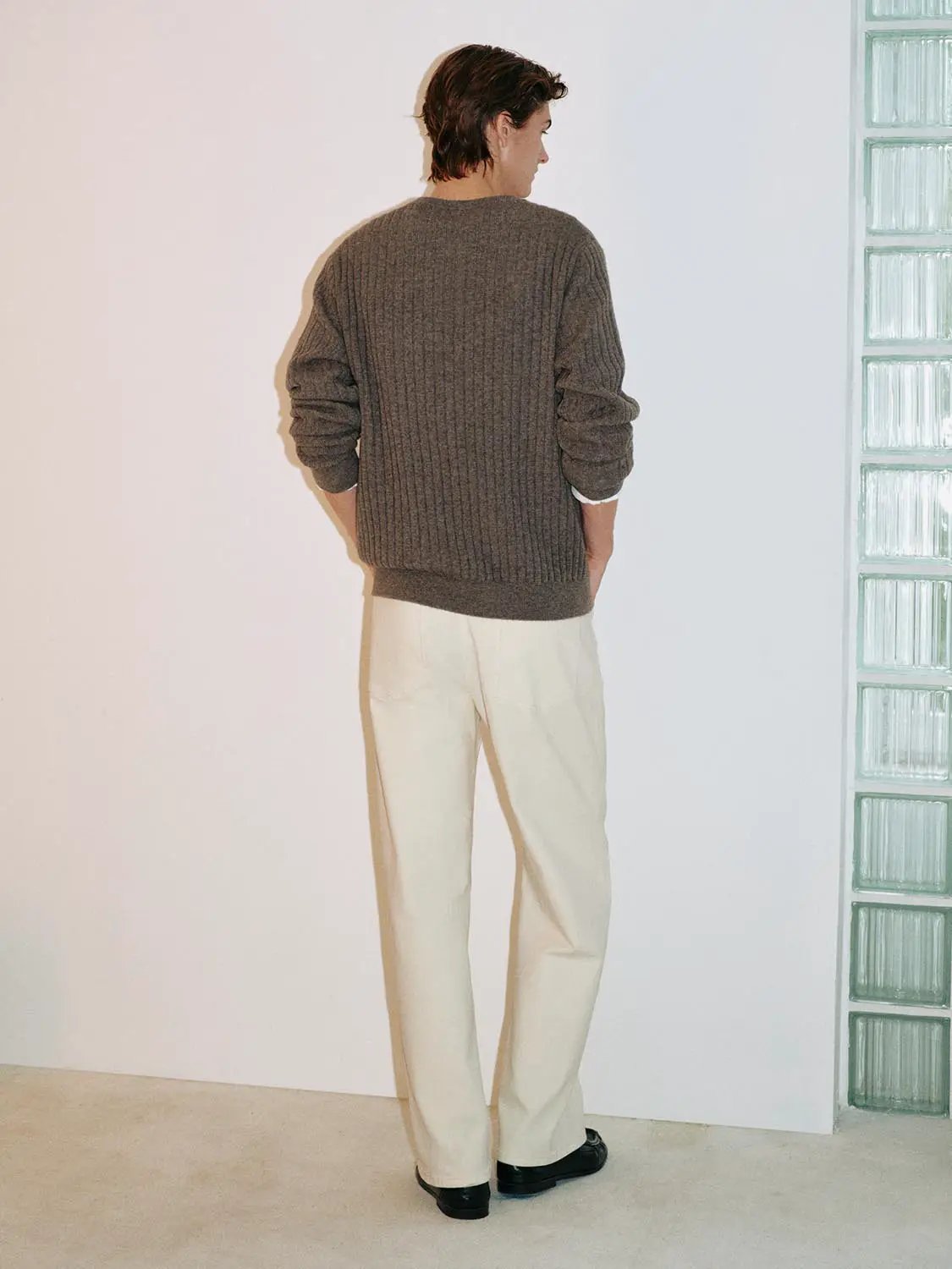 Ribbed Wool Blend Long Sleeve Crew Neck Pullover
