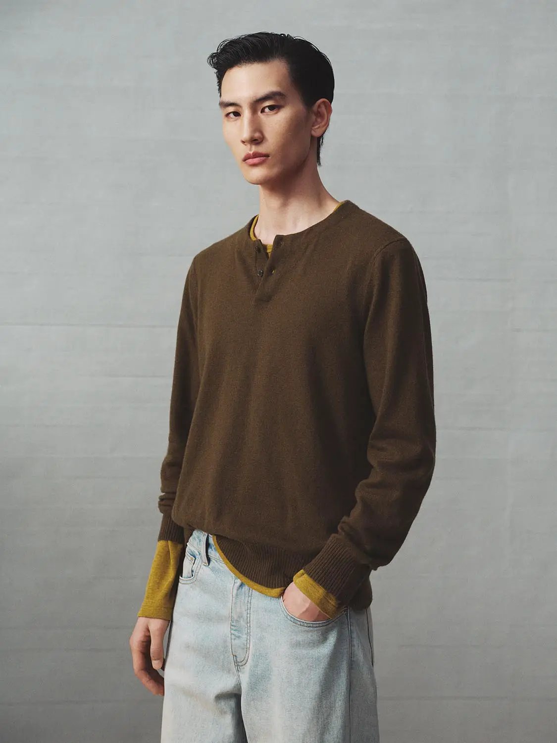 Long Sleeve Ribbed Front Button Knit Top