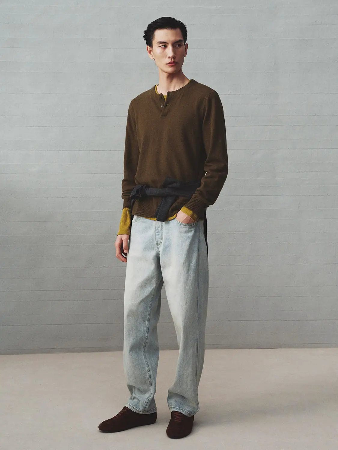 Long Sleeve Ribbed Front Button Knit Top