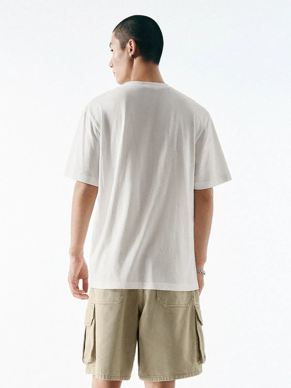 Round Neck Relaxed Fit Subtle Front Print Cotton T-Shirt