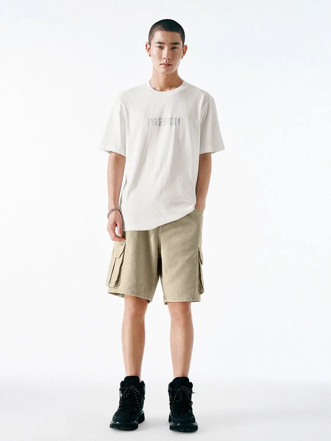 Round Neck Relaxed Fit Subtle Front Print Cotton T-Shirt