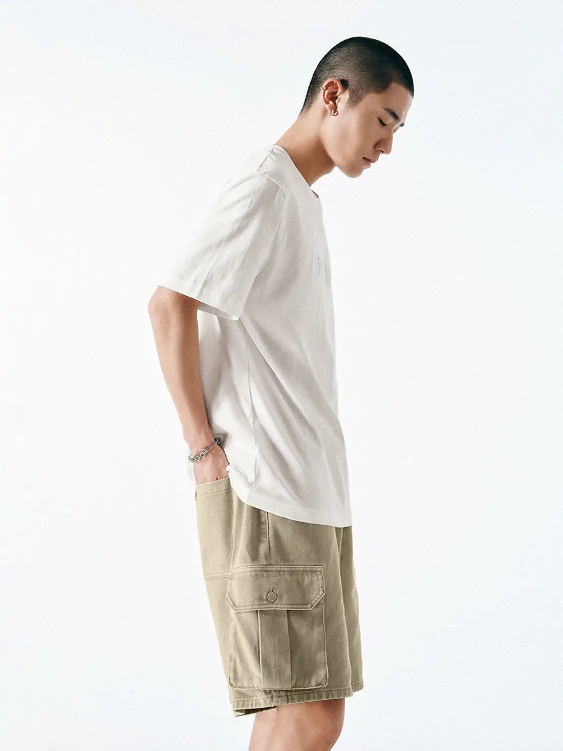 Round Neck Relaxed Fit Subtle Front Print Cotton T-Shirt