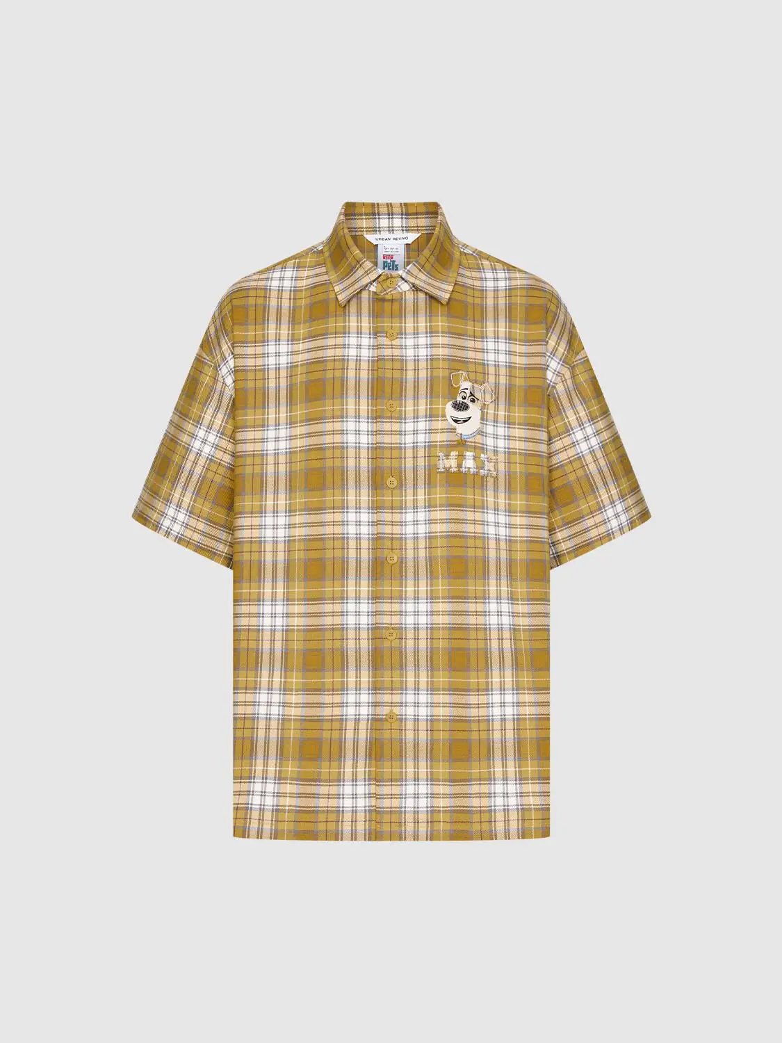 Lapel Collar Cartoon Check Print Cotton Short Sleeve Shirt