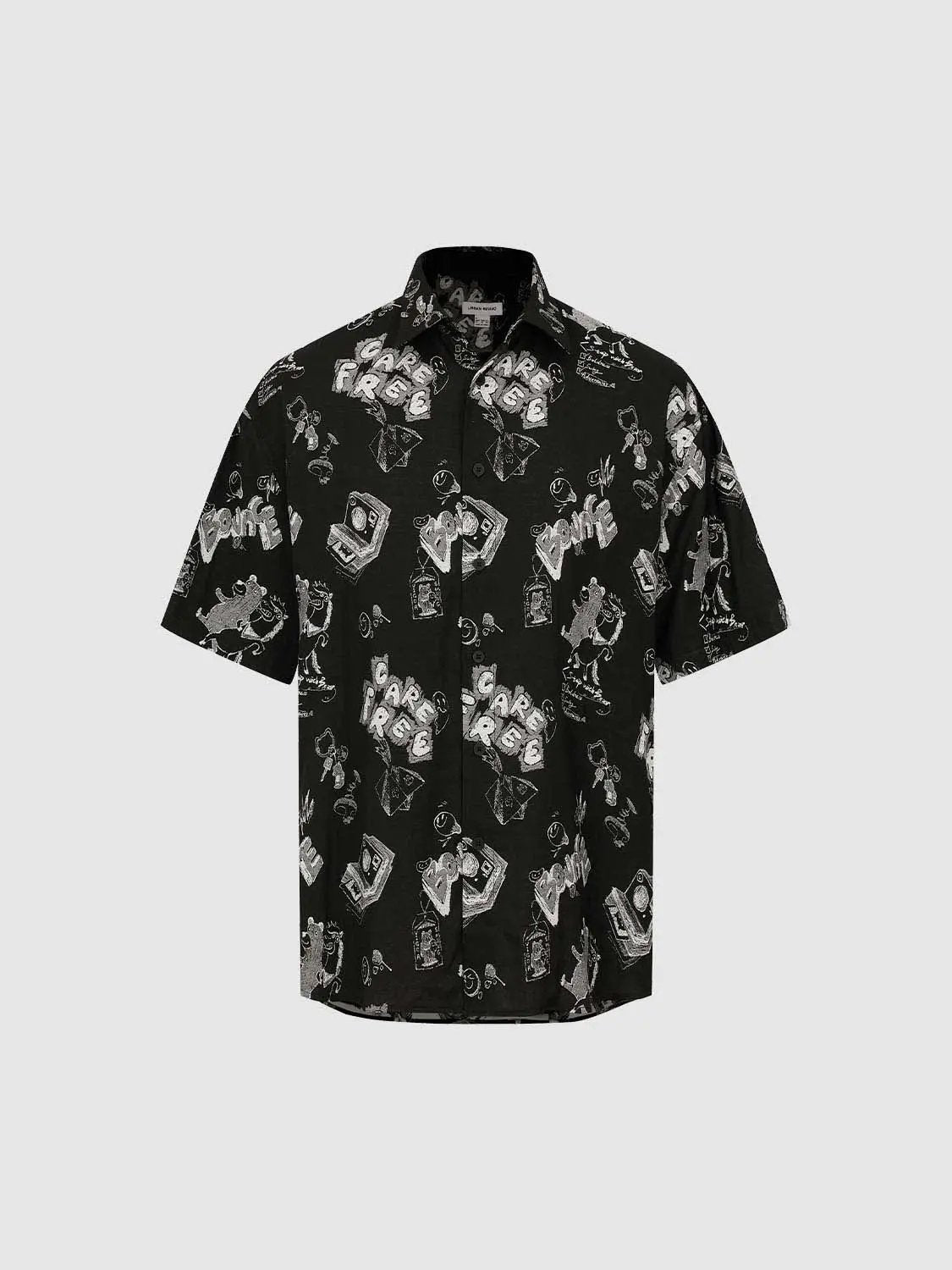 Cartoon Graphic Print Thin Stretch Short Sleeve Shirt