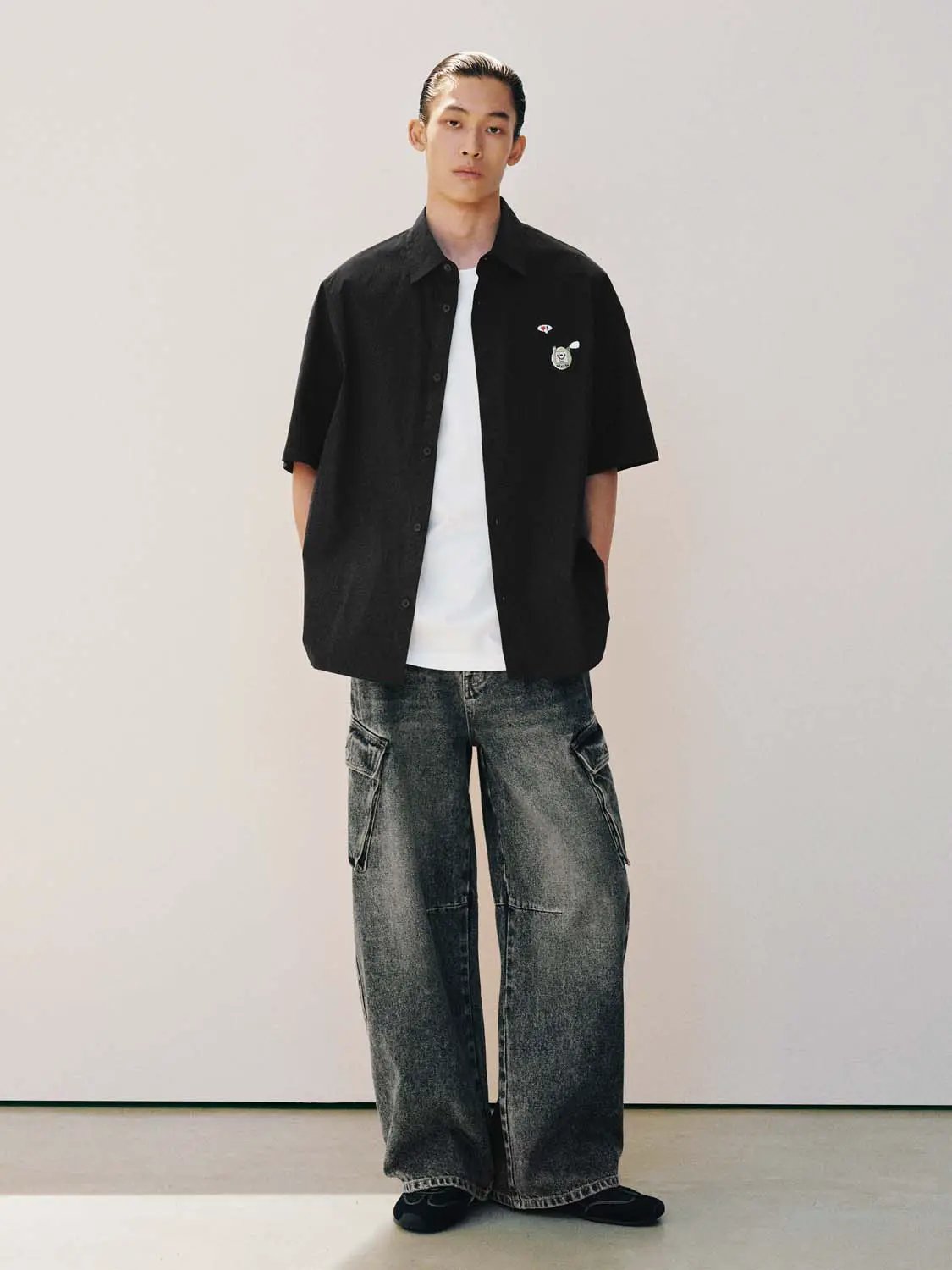 Oversized Embroidered Patch Cotton Shirt