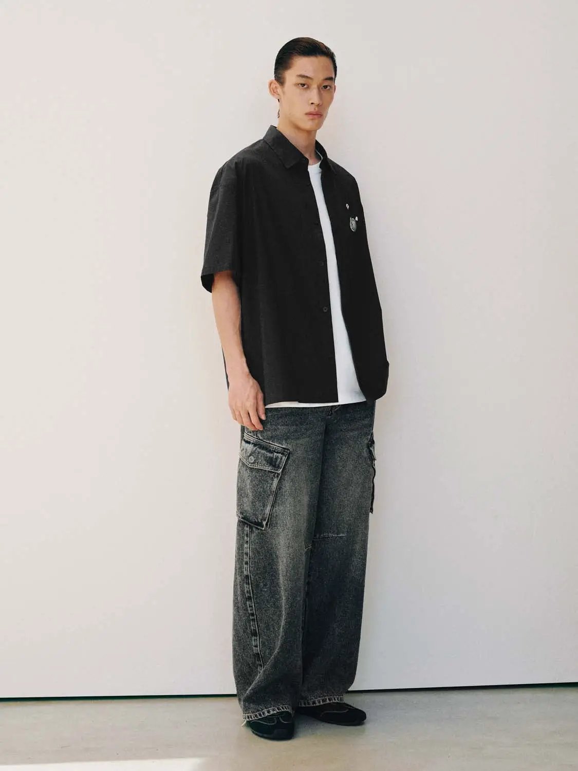 Oversized Embroidered Patch Cotton Shirt