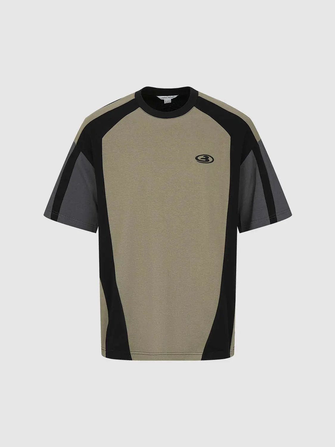Raglan Sleeve Color Block Panel Cotton Short Sleeve T-Shirt