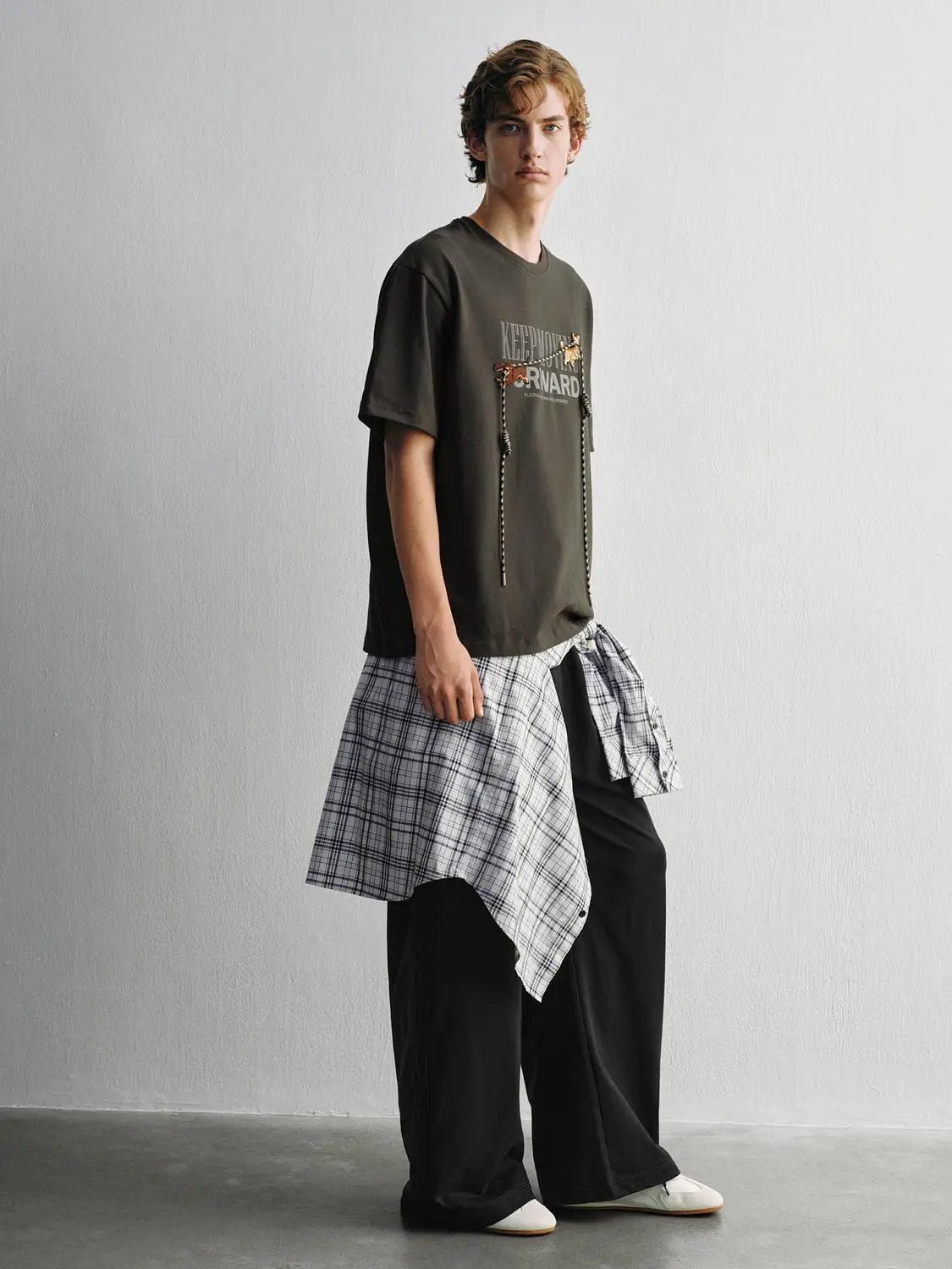 Drawstring Waist Cotton Blend Wide-leg Pants