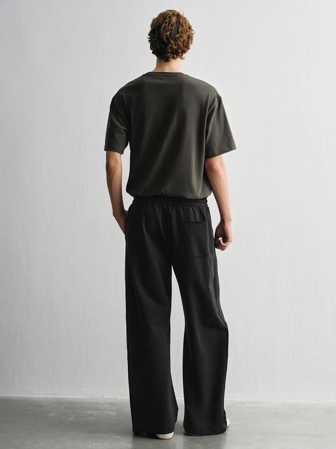 Drawstring Waist Cotton Blend Wide-leg Pants