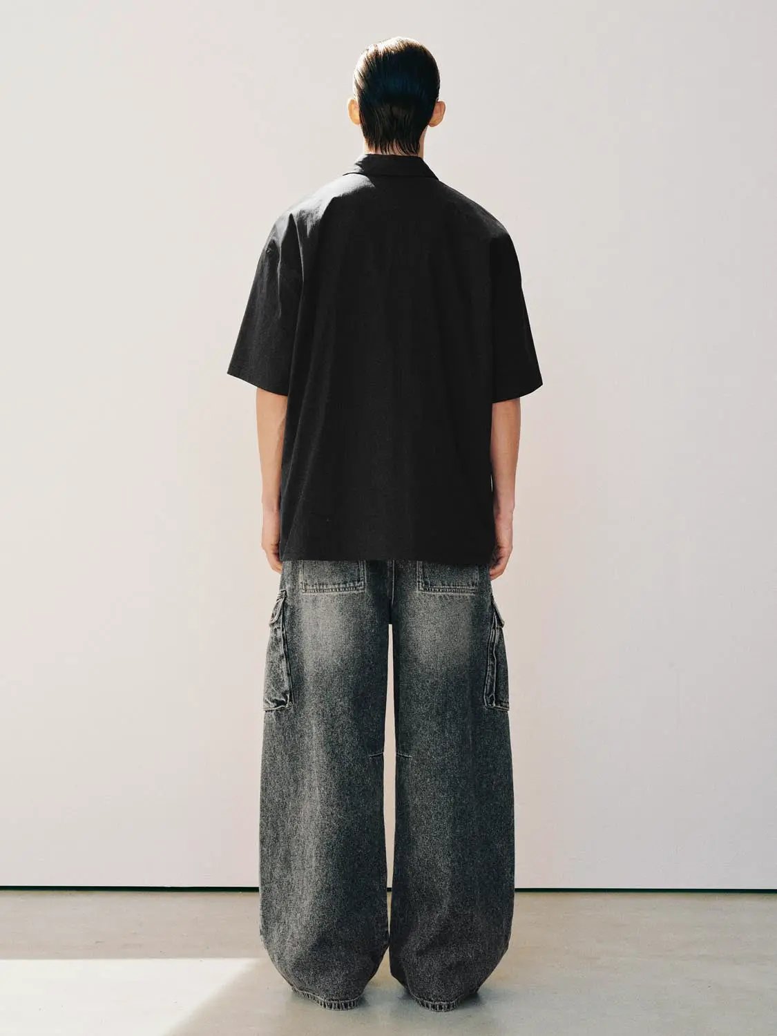 Distressed Relaxed Wide-leg Cargo Cotton Jeans
