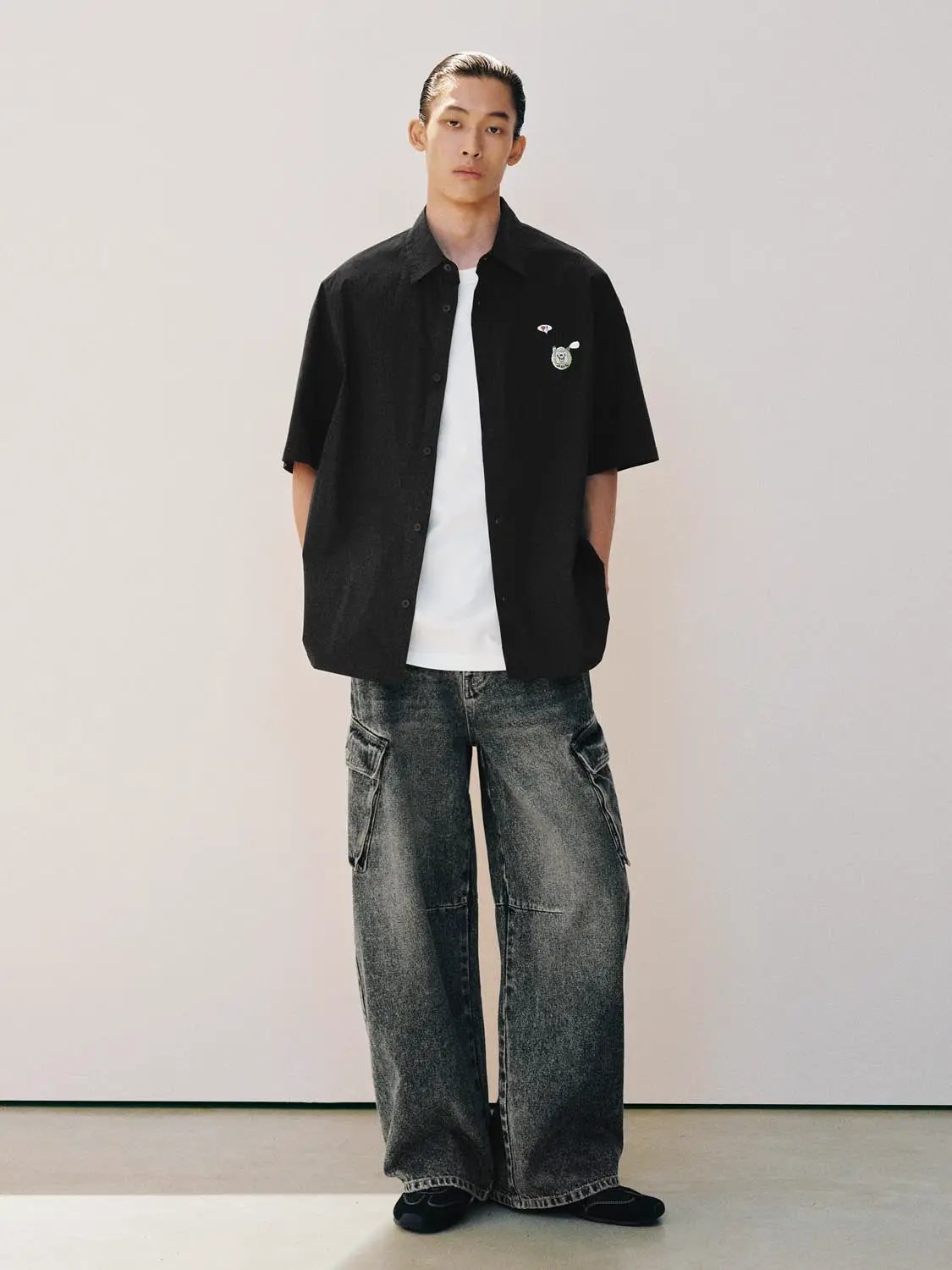 Distressed Relaxed Wide-leg Cargo Cotton Jeans