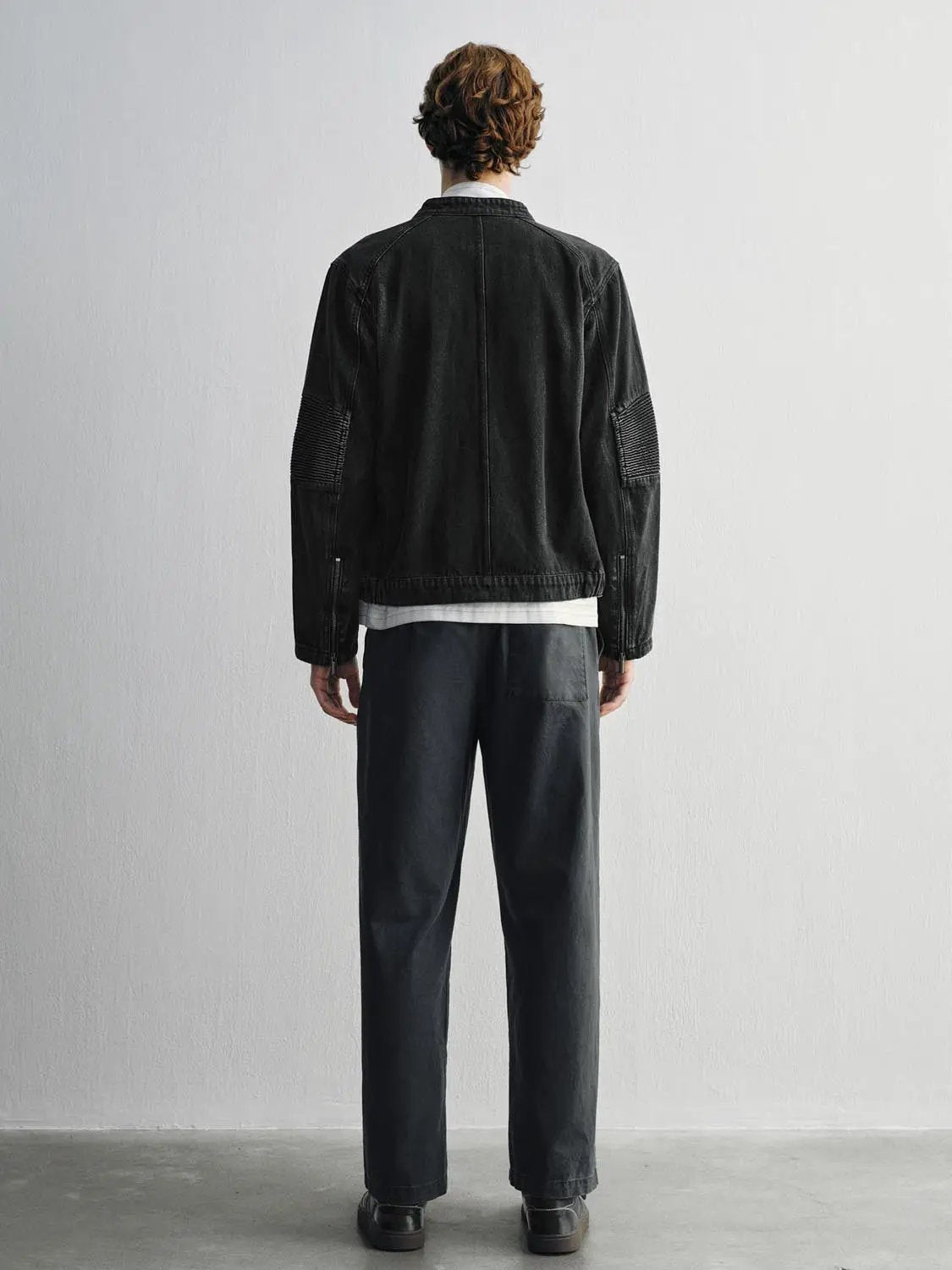 Zipper Front Ribbed Elbow Patch Long Sleeve Cotton Jacket