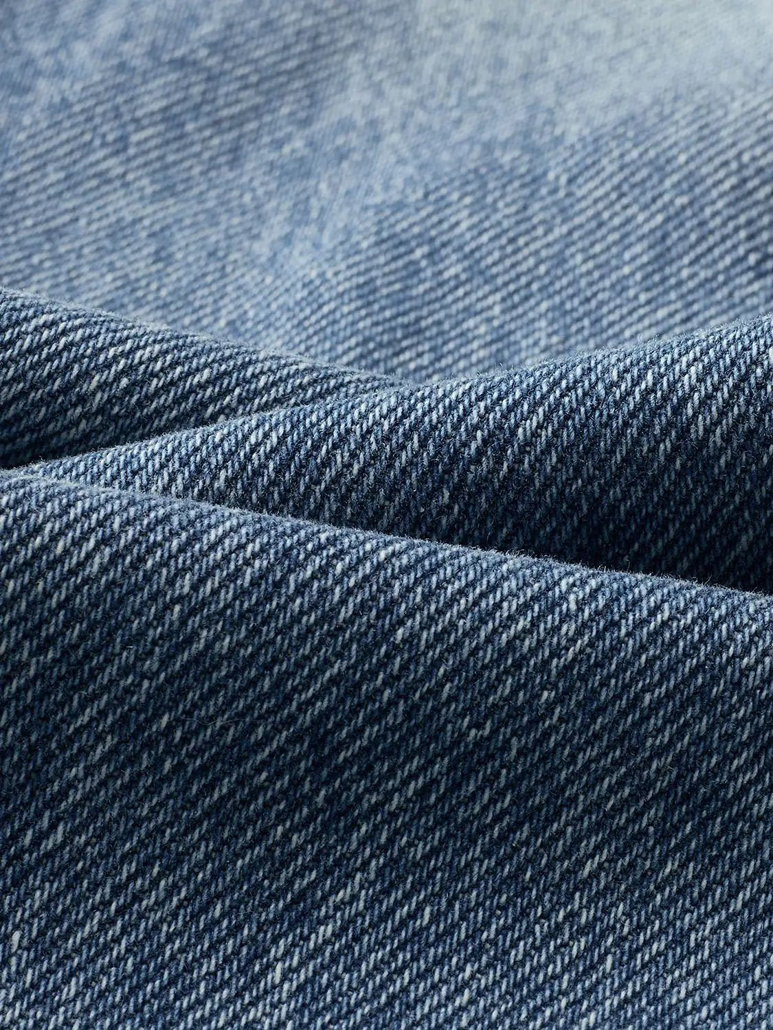 Faded Wash Distressed Raw Hem Straight Cotton Jeans