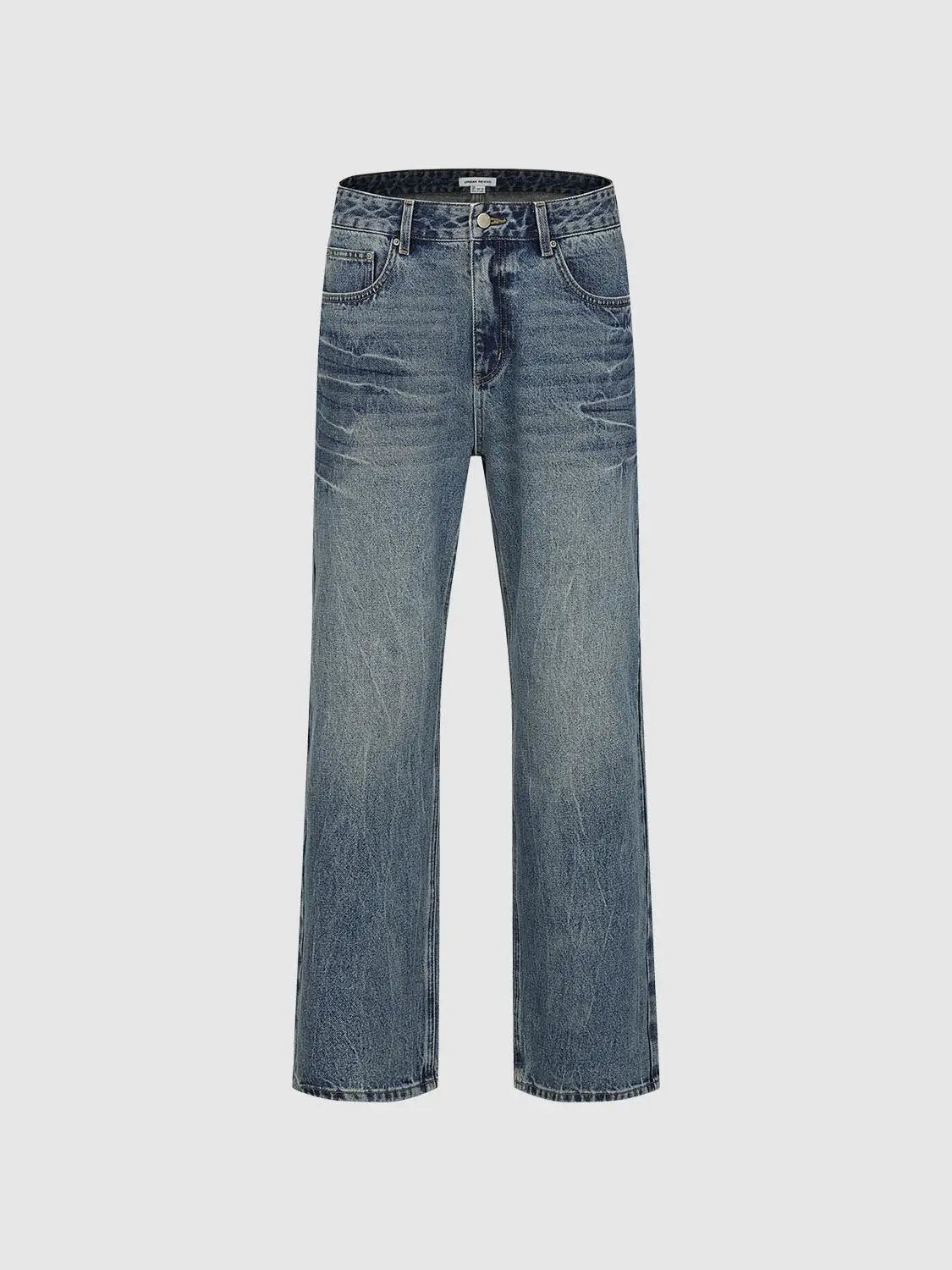 Vintage Washed Wide-leg Mid-rise Cotton Jeans
