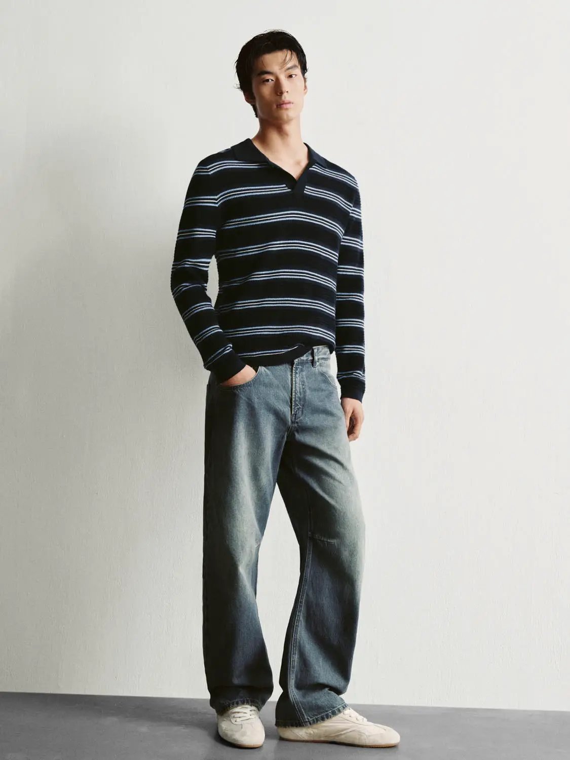Vintage Washed Mid-rise Wide-leg Cotton Jeans