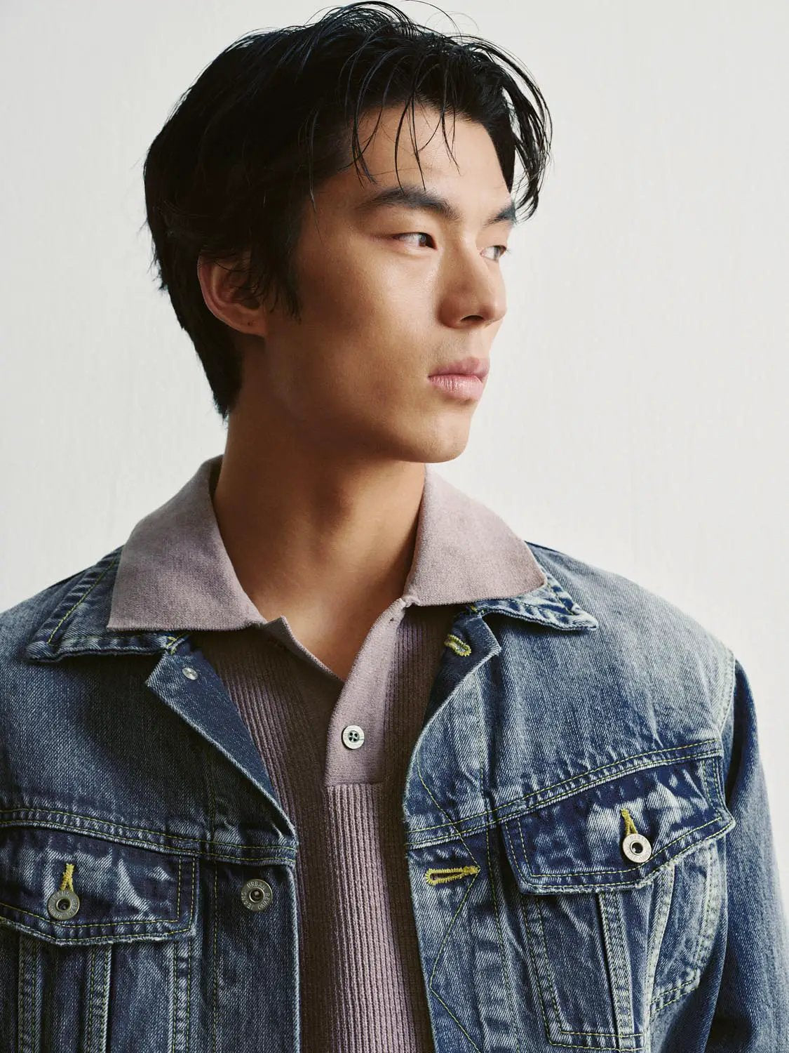Faded Button Front Long Sleeve Cotton Denim Jacket