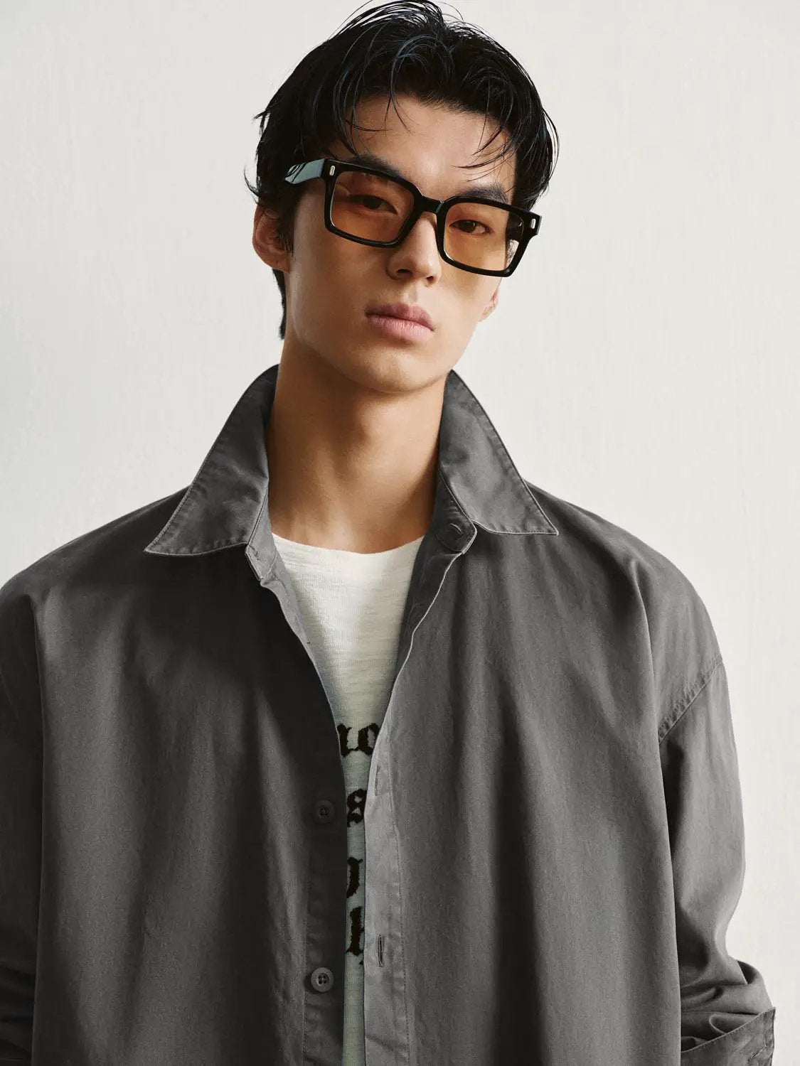 Button-front Shirt Collar Long Sleeve Cotton Shirt