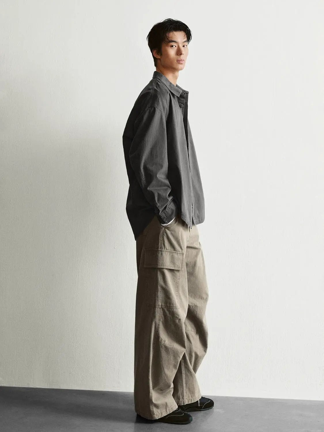 Button-front Shirt Collar Long Sleeve Cotton Shirt