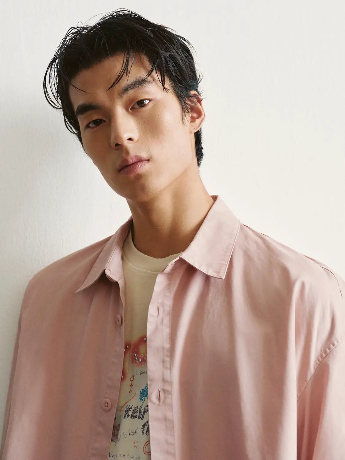 Button-front Shirt Collar Long Sleeve Cotton Shirt