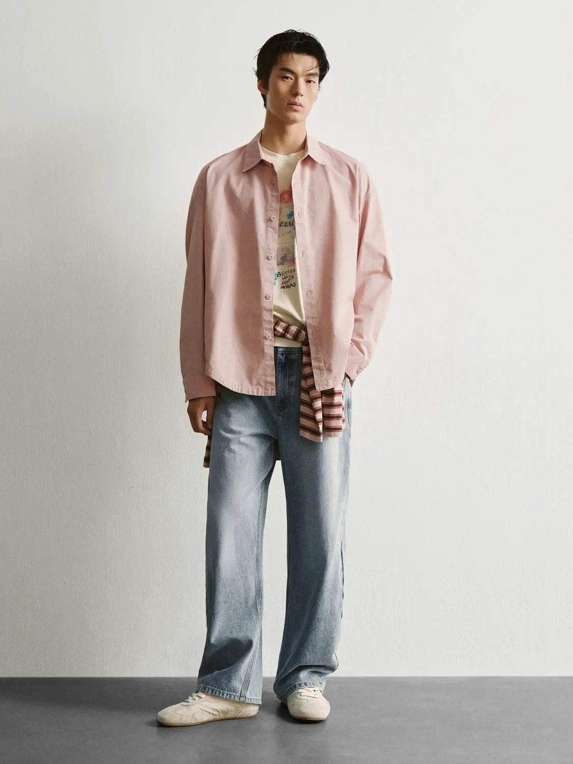 Button-front Shirt Collar Long Sleeve Cotton Shirt