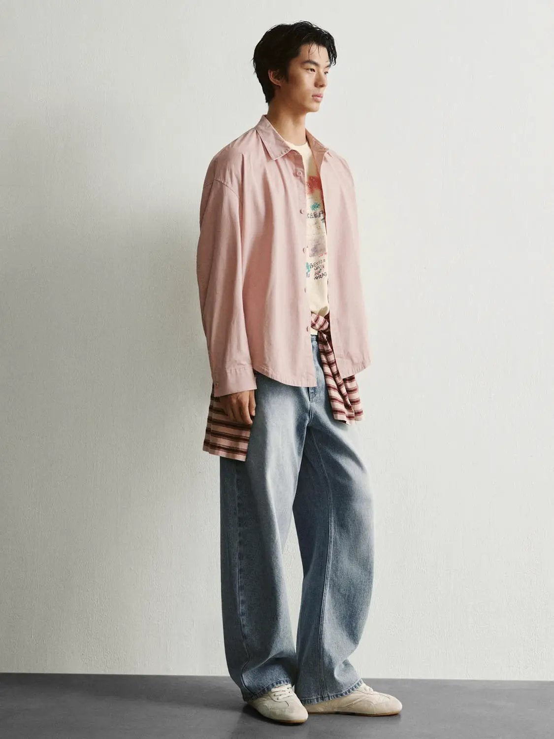 Button-front Shirt Collar Long Sleeve Cotton Shirt