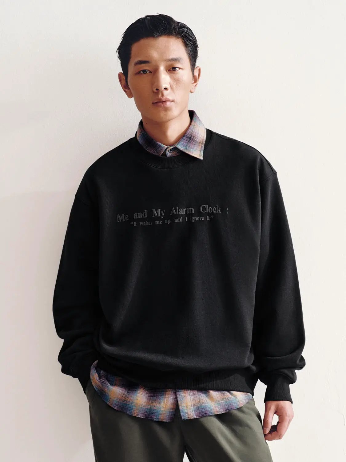 Text Print Crew Neck Long Sleeve Cotton Blend Sweatshirt